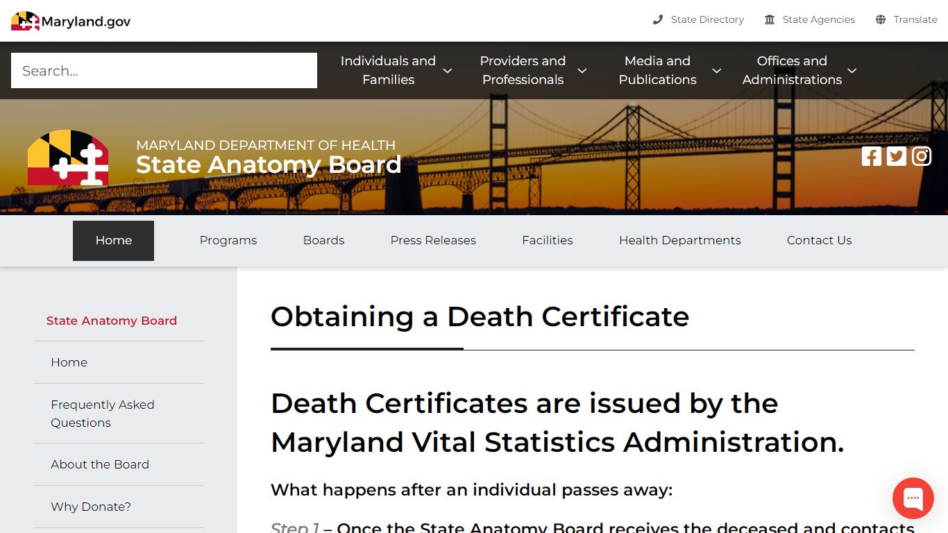 Maryland Department of Health Obtaining a Death Certificate