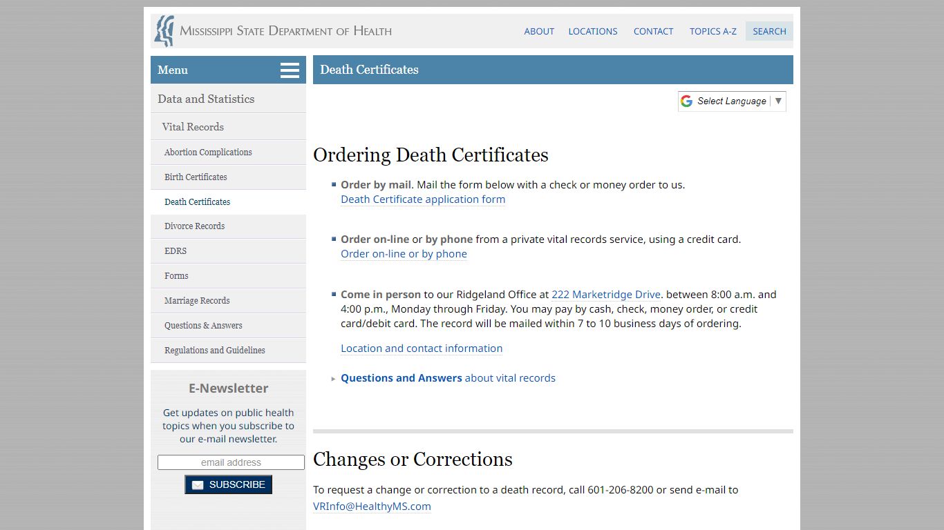 Death Certificates - Mississippi State Department of Health